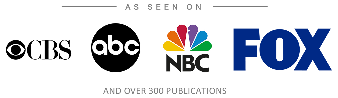 Logos of ABC, NBC, and CBS with text reading 'As Featured On' above the logos.