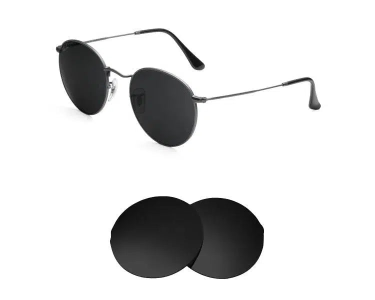 Ray-Ban RB 3447 53mm Round Metal-Replacement Lenses-Volcanic Black-Non-Polarized-Seek Optics